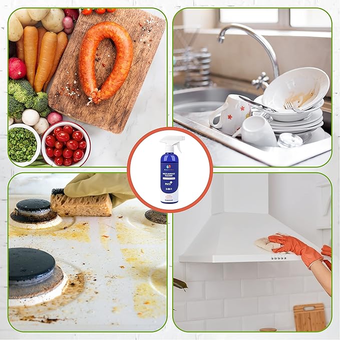 Natural Multi-Surface Cleaner is an unscented spray that degreases, deodorizes, work on air fryer, dishe, microwave, stove, table, fridge, bathtub, toilet, remove blood stains from clothes.