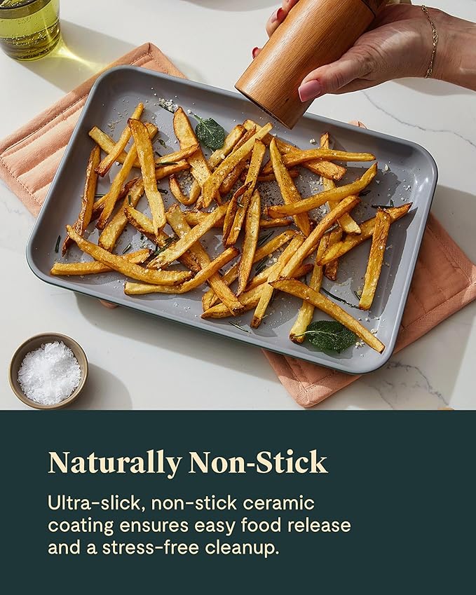 Caraway Non-Stick Ceramic Baking Sheet Trio - Naturally Slick Ceramic Coating - Non-Toxic, PTFE & PFOA Free - 18 x 13" Large, 15 x 10" Medium, & 9" x 13" Small - Navy