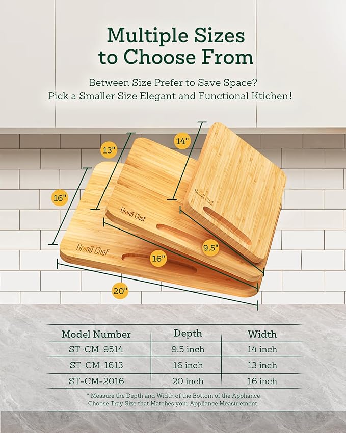 Bamboo Appliance Slider, Sliding Tray for Coffee Maker, Kitchen Countertop Appliance Rolling Tray, Coffee Pot Slider Tray with Rubber Wheels,Deep - Medium (9.5"D x 14"W)