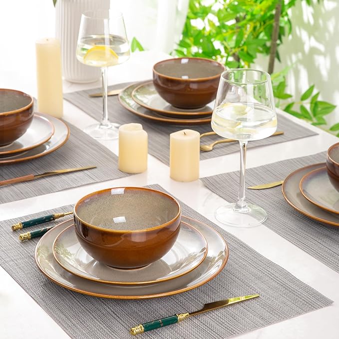 LERATIO Ceramic Dinnerware Sets for 4, Coupe Plates and Bowls Sets,Highly Chip and Crack Resistant | Dishwasher & Microwave & Oven Safe Dishes set,Reactive Glaze Dinnerware- Service for 4(12pcs)