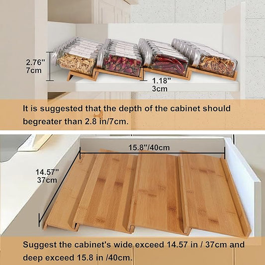 Spice Drawer Organzier,4 Tiers Bamboo Spice Rack Tray Insert for Cabinet Drawer Countertop, Kitchen Seasoning Storage Drawer Organization,14.57" Wide x 15.8" Deep (Hold UP To 32 Jars