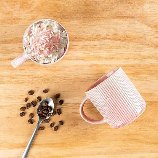 GBHOME 12oz Stoneware Coffee Mugs, Ceramic Coffee Cups with Handle for Man,Woman,Dad,Mom, Modern Coffee Mugs Set of 6 for Latte/Cappuccino/Cocoa/Tea/Cocoa/Milk. Dishwasher&Microwave Safe,Pink