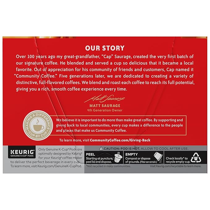Community Coffee Southern Pecan Praline Flavored 72 Count Keurig K-Cup Coffee Pods, Medium Roast, 12 Count (Pack of 6)