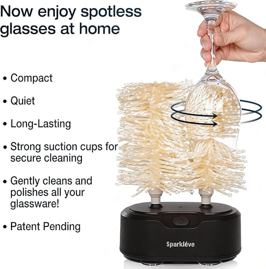 Home Glassware Polisher, World's First Affordable Spinning Glass Polisher, 600 RPM Dries, Polishes, All Glasses, Wine, Bar, Drinking, Wet/Dry, For Sparkling Glassware, Black, Classic Matte