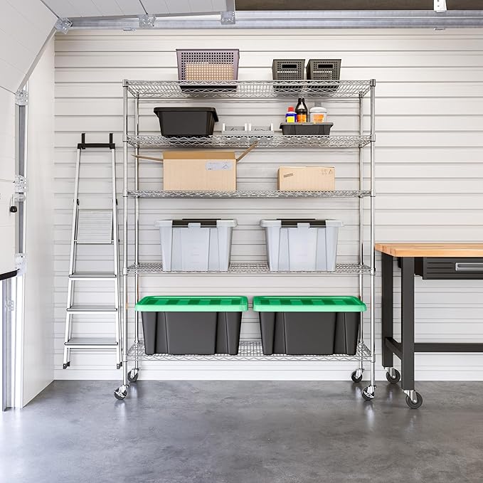 Seville Classics UltraDurable Heavy Duty NSF Solid Steel Wire Rack Storage Unit Organizer for Garage, Warehouse, Office, Restaurant, Classroom, Kitchen, 5-Tier Shelving, 60" W x 18" D