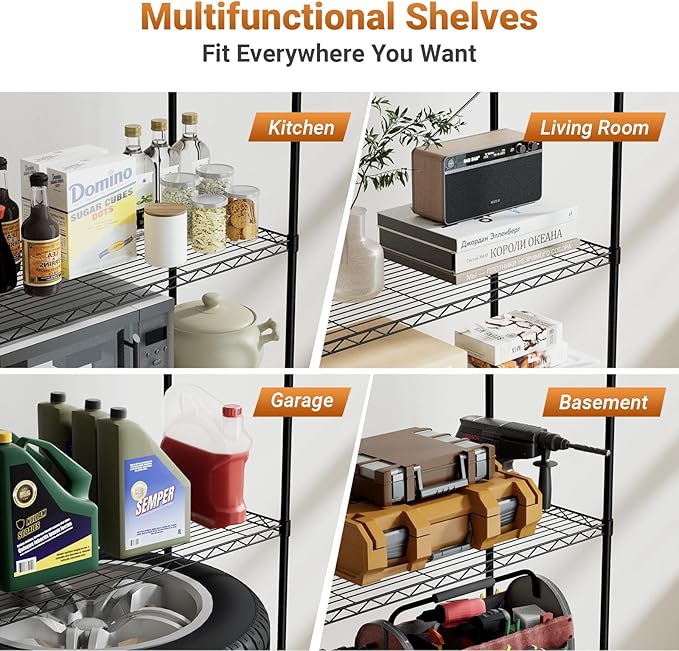 Simple Deluxe Heavy Duty 4-Shelf Shelving with Wheels, 35.43" D x 17.72" W x 61.02" H Adjustable Steel Organizer Wire Rack 1000 Lb Capacity, Chrome