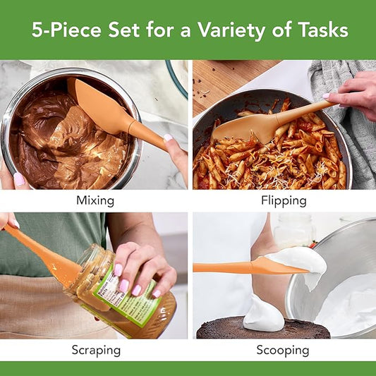 Tovolo 5-Piece Silicone Utensil Set (Apricot): Spatula, Spoonula, Jar Scraper, Mini Spatula, Mini Spoonula