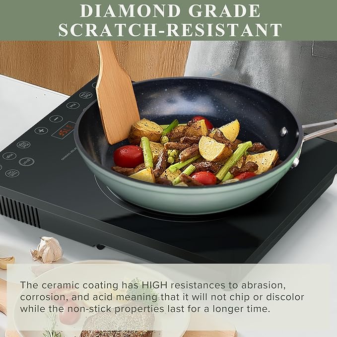Nuwave Healthy Duralon Blue Ceramic Nonstick Cookware Set, Diamond Infused Scratch-Resistant, PFAS Free, Dishwasher & Oven Safe, Induction Ready & Evenly Heats, Tempered Glass Lids & Stay-Cool Handles