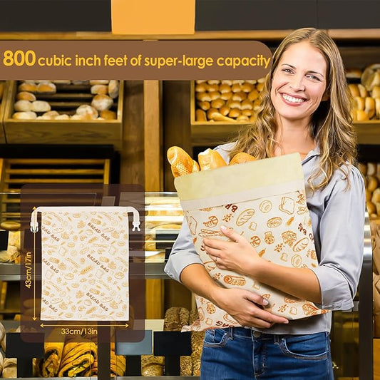 3-Pack Reusable Beeswax Bread Bags - Large 17x13 Inch for Sourdough & Homemade Bread Storage | All-Natural Beeswax Preservation, Eco-Friendly Cotton Food Bags - Easy to Clean & Daily Use
