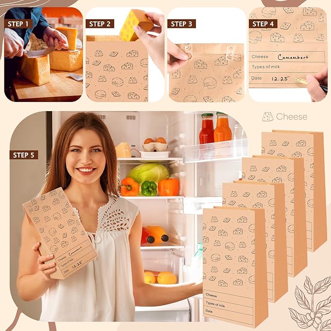 30 Count Cheese Storage Bags for Refrigerator 10.6 x 6 Inches Cheese Paper Bags, Sandwiches, Wrapping