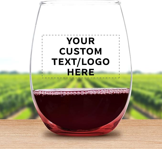 DISCOUNT PROMOS Custom Stemless Wine Glass 9 oz. Set of 10/50/100, Personalized Bulk Pack - Great for Wedding Favors, Bachelorette Party Decorations, Party Favors - Red