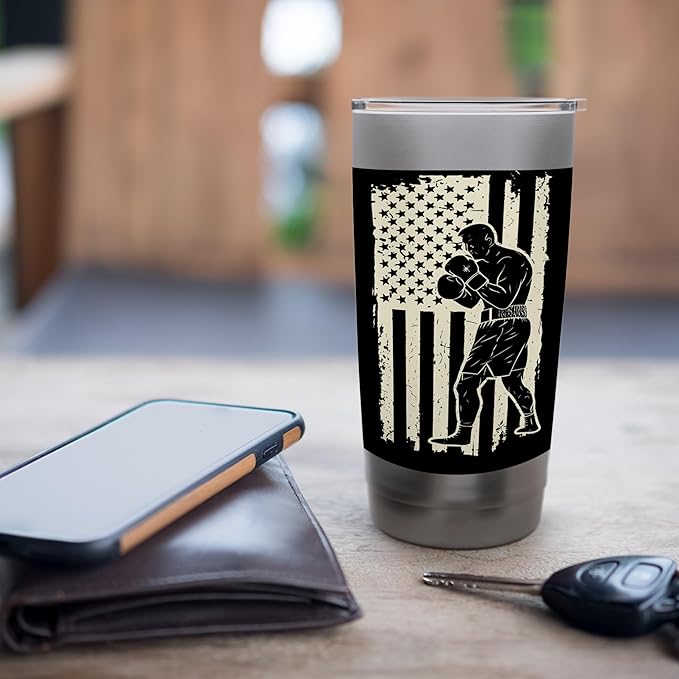 American Flag Boxing Patriotic Boxer Stainless Steel Insulated Tumbler