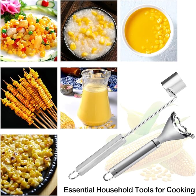 2 Pcs Stainless Steel Corn Peeler and Stripper Tool Set, Corn Stripper Cob Stripper Tool,Corn Stripper for Corn on the Cob Remover Tool,Corn Thresher with Ergonomic Handle,Kitchen Gadget