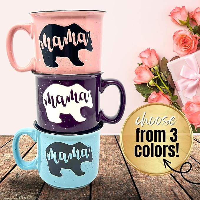 Mama Bear Ceramic Coffee Mug for Mom, Wife, Women โ Unique Plum Ceramic Mug โ Fun Gifts for Her on Motherโs Day, Birthday, or Christmas โ Cute Coffee Cup for Moms, Wives, and Coffee-Loving Women