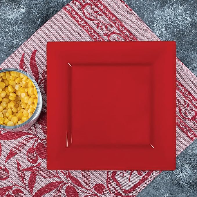 Smarty Had A Party 120 Red Square Plates for Salad 6.5" – Heavy-Duty Disposable Tableware for Weddings – Red Plastic Dessert Plates 120 Guests, High-End, Versatile Look