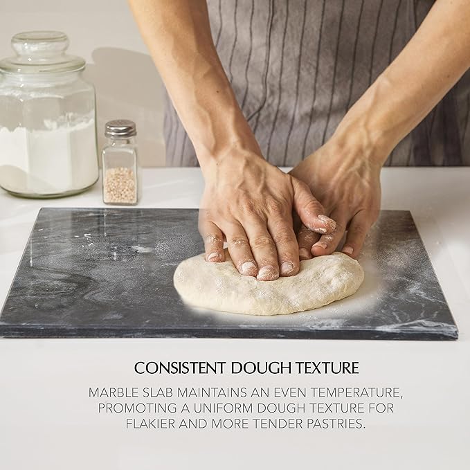 Kitchen Marble Stone Cutting Board - Marble Cutting & Charcuterie Board of 16 x 12 x 0.6 Inches, Non Slip Scratch Resistant Pastry Tray, Rectangular Serving & Chopping Slab for Countertop - Black