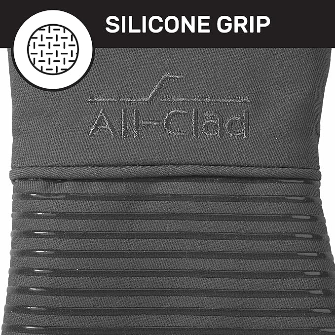 All-Clad Silicone Oven Mitts: Heat Resistant up to 500 Degrees - 100% Cotton & Silicone, 14"x7" Oven Mitt for Kitchen and Barbeque, 2-Pack, Pewter