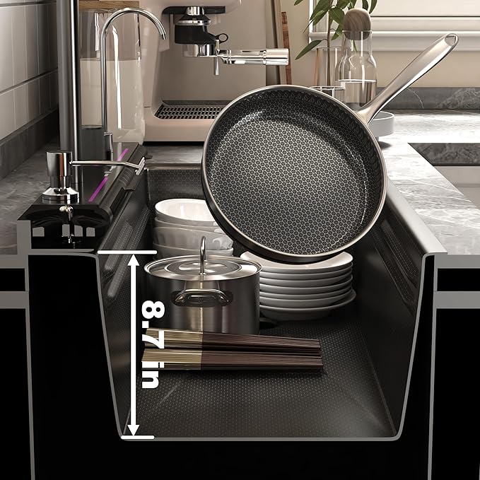 Dual Waterfall Kitchen Sink Modern Kitchen Sink Single Bowl Digital Smart Sink with Soap Dispenser Stainless Steel Sink with Pull-Out Faucet Workstation Sink with Honeycomb(29.5x18.1in)