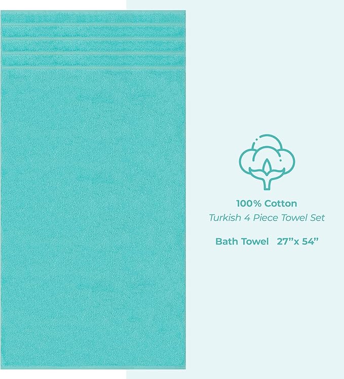 American Soft Linen Luxury 4 Piece Bath Towel Set, 600 GSM 100% Cotton Turkish Bath Towels for Bathroom, 27x54 in Large Bathroom Shower Towels, Turquoise Blue