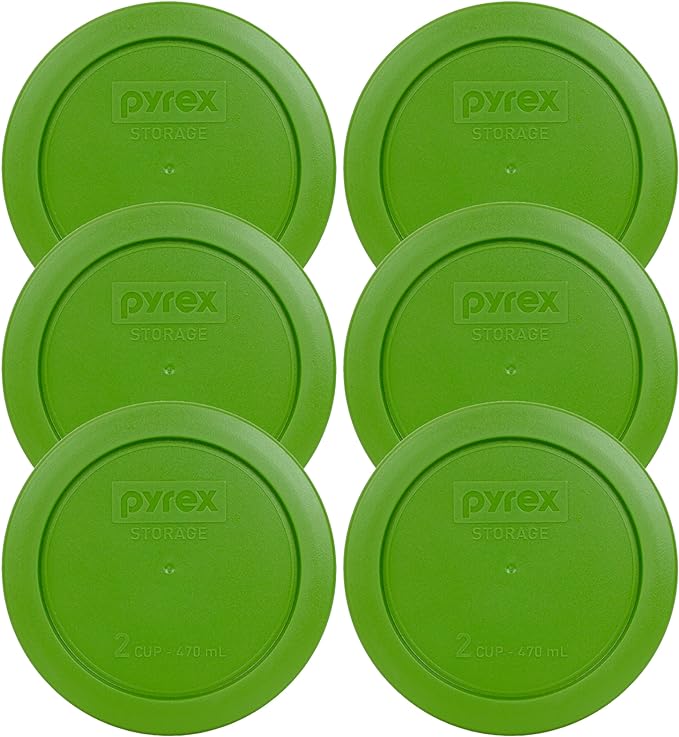 Pyrex 7200-PC 2-Cup Lawn Green Food Storage Replacement Lid (6-Pack) - Made in USA