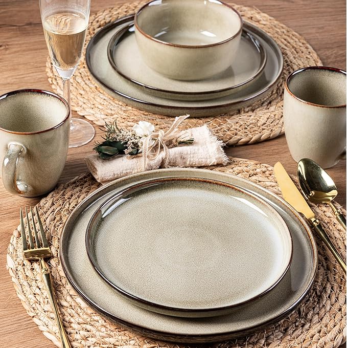 GBHOME Ceramic Dinnerware Sets for 4, 12 Pieces Stoneware Plates and Bowls Sets, Scratch Resistant Dishes, Dishwasher & Microwave Safe, Reactive Glaze