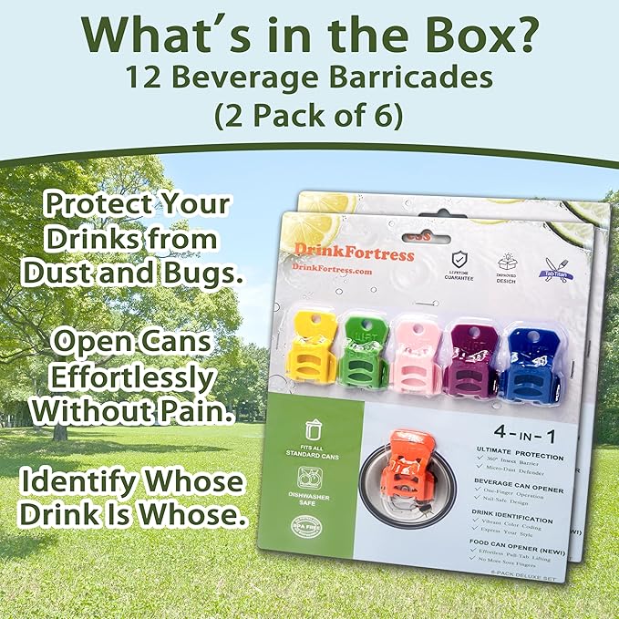 CanGuard 12 Pack Can Lids – Can Covers with Easy Tab Opener, Colorful Drink Can Protector Cap for Soda,Beer,Bug Shield for Coke, Dust at the Party, BBQ, Beach