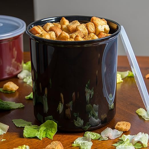 Carlisle FoodService Products Classic Round Storage Container Crock with Lid for Kitchen, Restaurants, Home, Plastic, 2.7 Quarts, Black