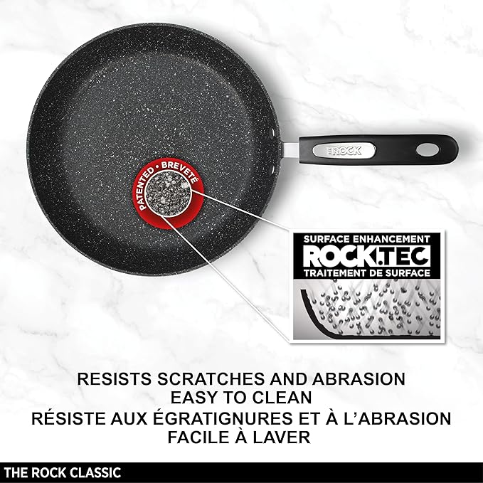 Starfrit The Rock 7PC Non-Stick Cookware Set - Durable Forged Aluminum - Oven Safe - PFOA Free - Easy to Clean - Black