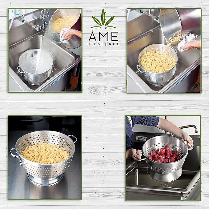 (12-QT) Aluminum Colander with Handles and Base Heavy Duty Commercial Grade