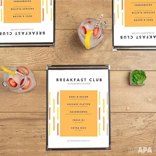 Ilyapa 30 Pack of Restaurant Menu Covers 8.5 x 11 - Single Page Cover, 2 View Sleeves - Restaurant Plastic Menu Holder - Fits 8.5 x 11 Inch Paper