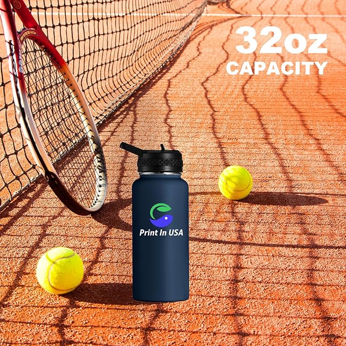 Personalized Custom Print in USA Water Bottle 100Pcs 32oz Stainless Steel Double Wall Coffee Cup with Lid & Straw Insulated Tumbler with Colorful Text Logo Photo