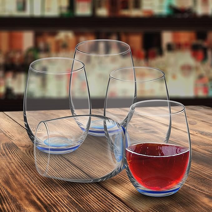 DISCOUNT PROMOS Stemless Wine Glasses by ARC 5.5 oz. Set of 12, Bulk Pack - Perfect for Hotel, Bar, Restaurant or Lounge - Blue