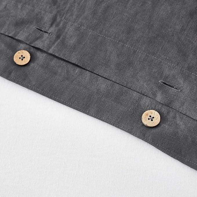 EVERLY 100% Pure Linen Duvet Cover Set California King Size 104X98Inch 3pcs (1 Duvet Cover,2 Pillowcases) Soft and Breathable with Coconut Button Closure,Suitable for Hot Sleepers-Dark Grey