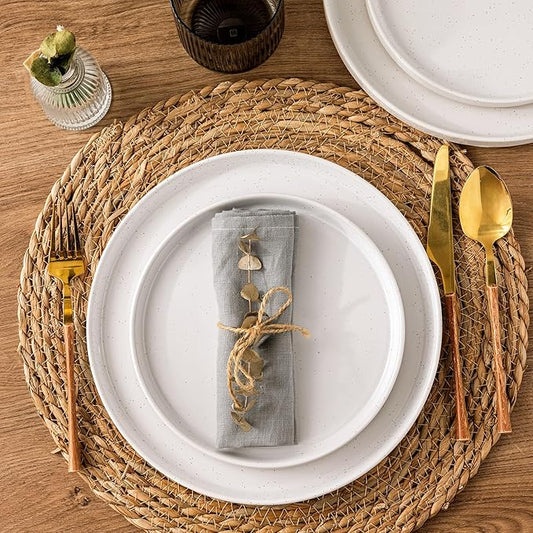AmorArc Ceramic Dinnerware Set for 6 | Speckled Stoneware Plates and Bowls with Rustic Terracotta Underside| Scratch Resistant,Dishwasher & Microwave Safe Dishes Sets- 18pcs White