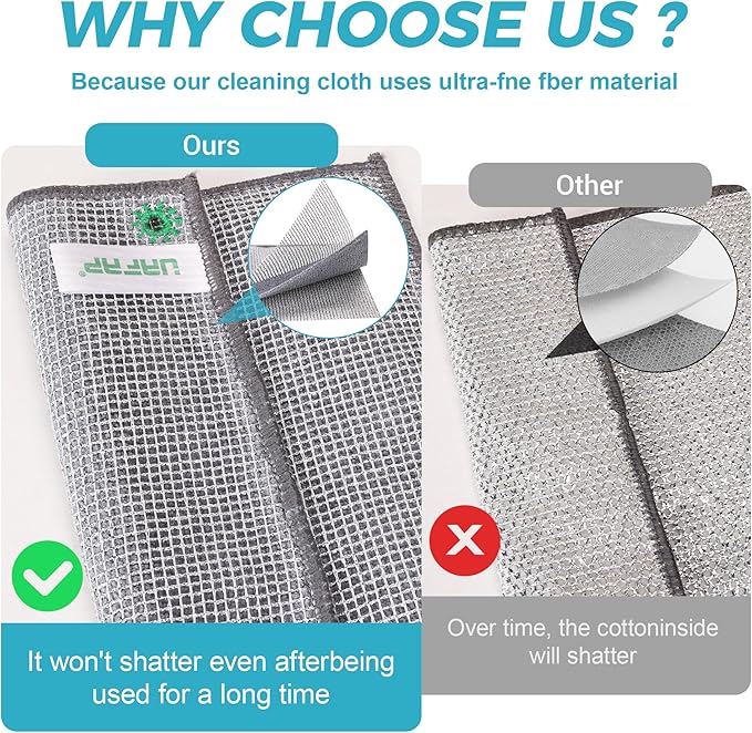 12 Pcs New Upgrade 3-Layer Non Scratch Wire Dishcloth,Cleans Fast Without Scratching, Stands Up to Stuck-on Grime, Multi-Surface Safe, Cleaning Power for Everyday Jobs 7.87“ x 7.87”