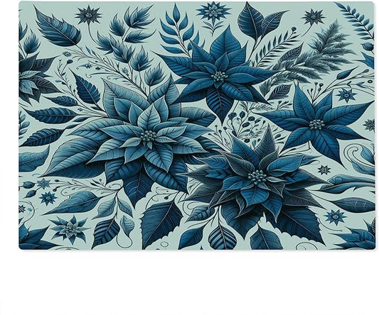 Ambesonne Christmas Cutting Board, Monochromatic Poinsettia Flowers Xmas Theme Illustration Print, Decorative Tempered Glass Cutting and Serving Board, Large Size, Night Blue and Dark Sky Blue