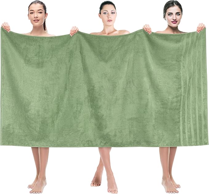 American Soft Linen 35x70 Jumbo Large Bath Towels, 600 GSM 100% Cotton Turkish Bath Sheet, Oversized Luxury Bath Towels for Bathroom Beach and Pool, Sage Green