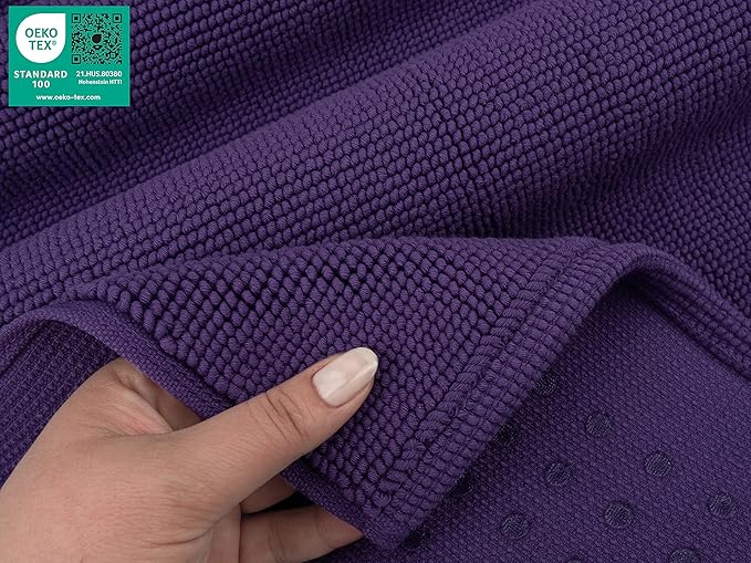 American Soft Linen Bath Rug, 20 in 34 in 100% Cotton Bath Mats Rugs for Bathroom, Slip Reducer Washable Shaggy Form Area Rugs, Purple Bath Rug