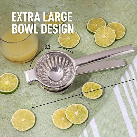 Zulay Kitchen Extra Large Lemon Squeezer Stainless Steel - Easy Squeeze Heavy Duty Lemon Juicer Hand Press - Ergonomic Citrus Squeezer & Fruit Juicer for Small Oranges, Lemons, & Limes - Silver