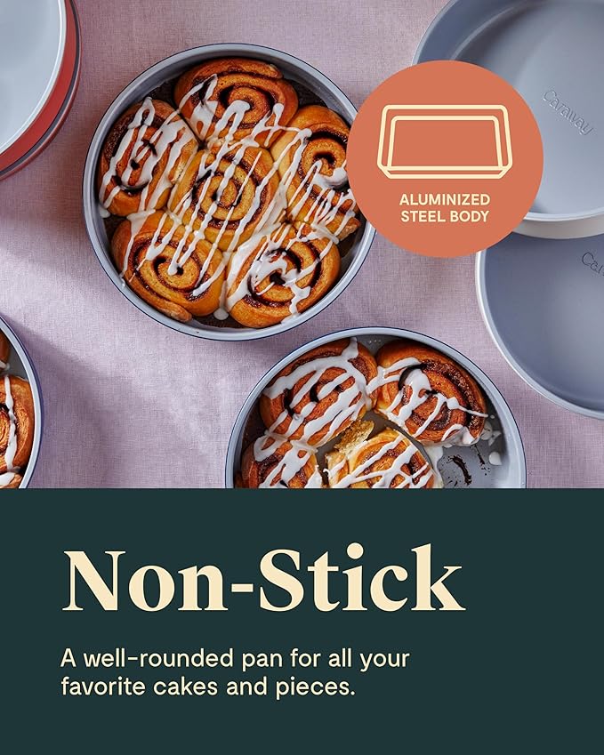 Caraway Non-Stick Ceramic 9” Circle Pans - Naturally Slick Ceramic Coating - Non-Toxic, PTFE & PFOA Free - Perfect for Birthday Cakes, Tartes, & More - Slate