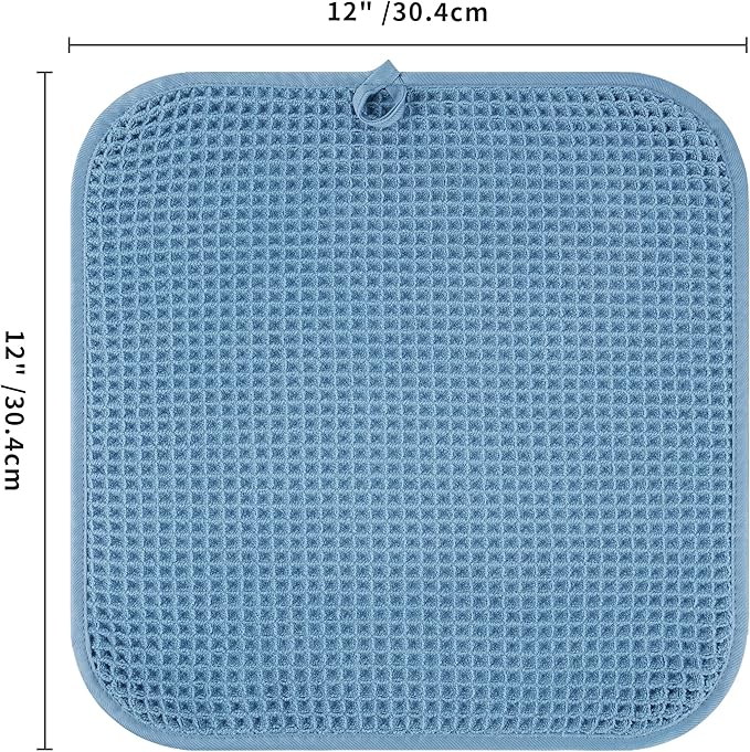 Microfiber Waffle Face Towels, 4 Pieces, Soft, Absorbent, Fast Drying, Lint Free (Blue)