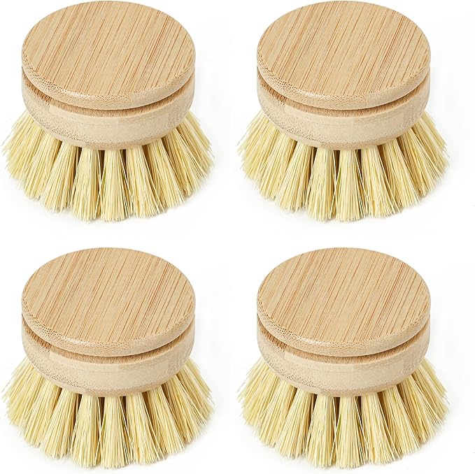 Jungle Culture Replacement Brush Heads for Eco Dish Brush • Wooden Washing Up Brush Heads Pack of 4 • Interchangeable Soft Bristle Refills • Natural Dish Scrubbers • Zero Waste Cleaning Products