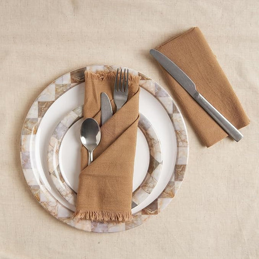 ACCENTHOME Brown Cotton Linen Napkin Set of 12 18x18 inch Dinner Napkins - Washable Soft Premium Hotel Quality Reusable Hemmed Edges Napkins Perfect Table Linens for Family Dinners, Weddings
