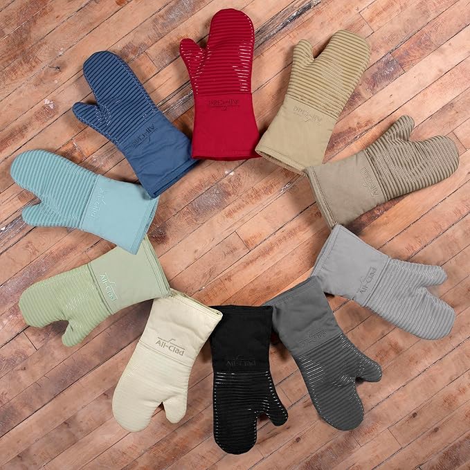 All-Clad Silicone Oven Mitts: Heat Resistant up to 500 Degrees - 100% Cotton & Silicone, 14"x7" Oven Mitt for Kitchen and Barbeque, 2-Pack, Cappuccino