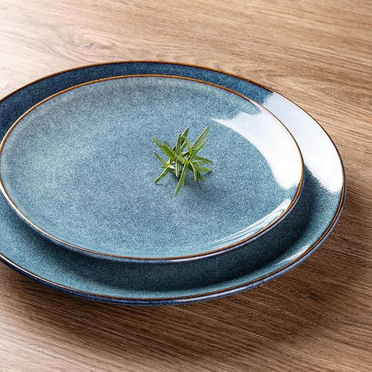 AmorArc Ceramic Dinnerware Sets for 6, 18 Pieces Handpainted Plates and Bowls Set, Scratch Resistant Stoneware Dishes Set, Dishwasher & Microwave Safe, Ceylon Blue