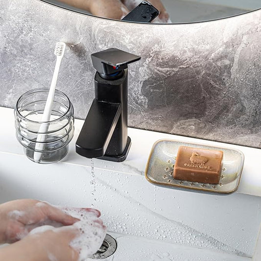 Gomakren Soap Dish, Shower Soap Holder, Ceramic Soap Dishes for Bar Soap Sponge Shampoo, Christmas Soap Saver Tray for Bathroom Kitchen Sink Counter, 5.5 Inch, Gray