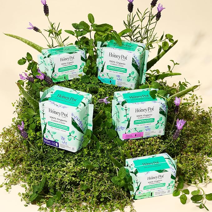 The Honey Pot Company - Herbal Pads for Women - Super w/Wings - Infused w/Essential Oils for Cooling Effect, Organic Cotton Cover, & Ultra-Absorbent Pulp Core - Feminine Care - 16 ct