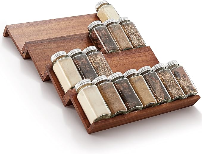 Tinamo Acacia Wooden Spice Rack Organizer for Cabinet - Spice Drawer Insert, Spice Organization for Cabinet, Seasoning Organizer, Spice Holder Pack of 8 (Acacia pack 4)