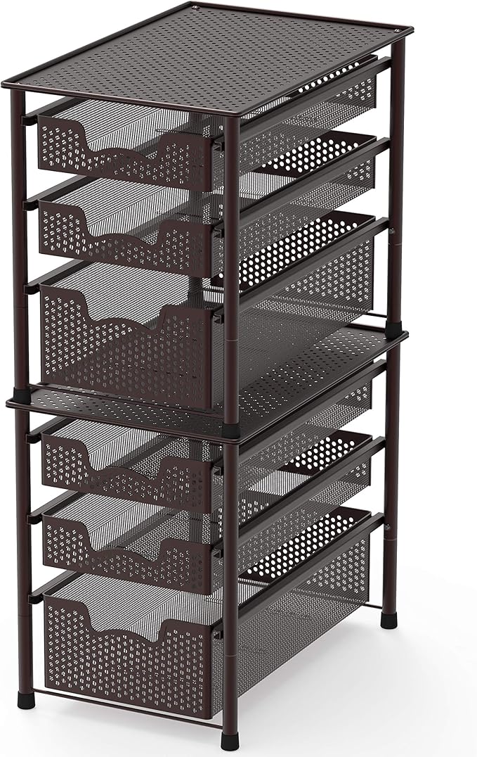 Simple Houseware Stackable 3 Tier Sliding Basket Organizer Drawer, Bronze