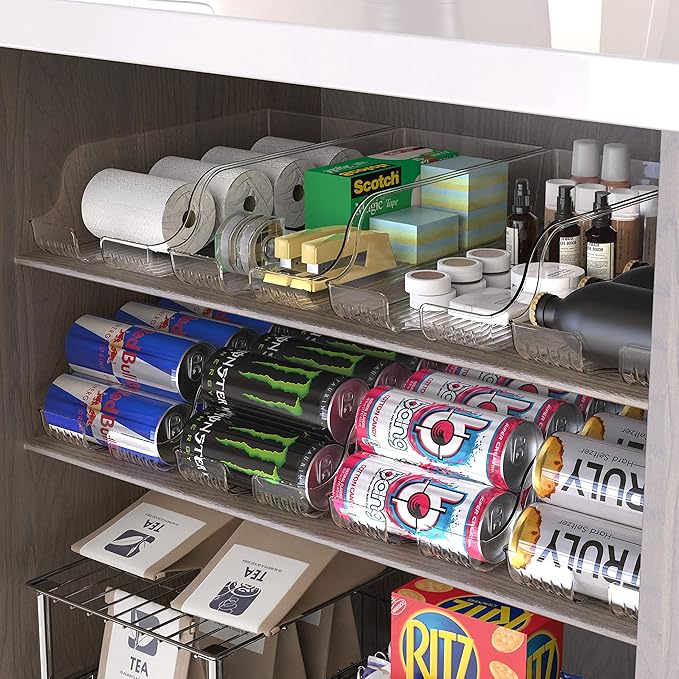 Simple Houseware Tall Skinny Can Organizer and Dispenser for Refrigerator or Pantry, Clear, Set of 2